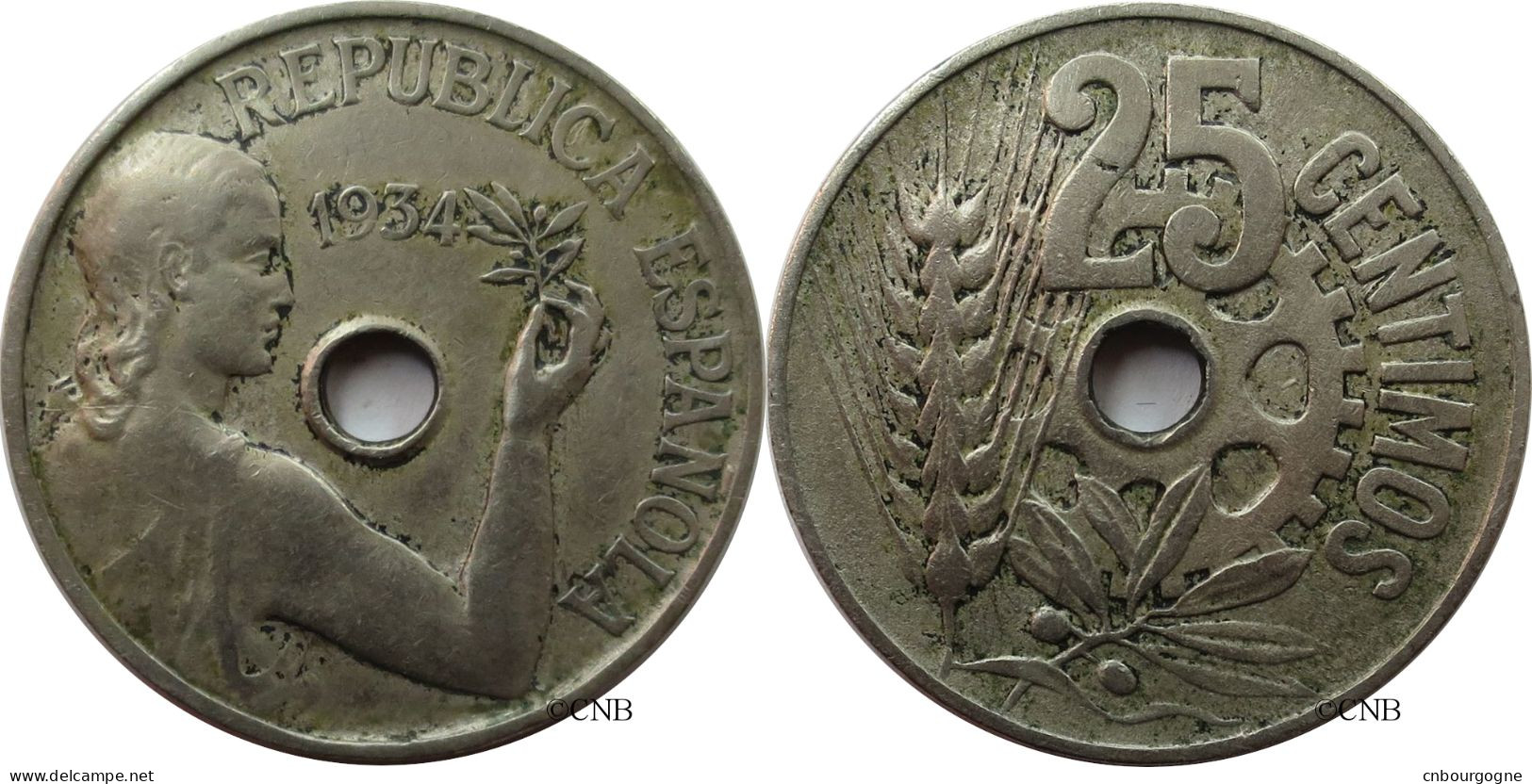 Espagne - République - 25 Centimos 1934 - TTB/XF45 - Mon4719 - 25 Centimos