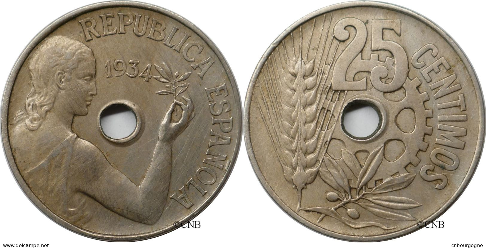 Espagne - République - 25 Centimos 1934 - TTB/XF45 - Mon6350 - 25 Céntimos