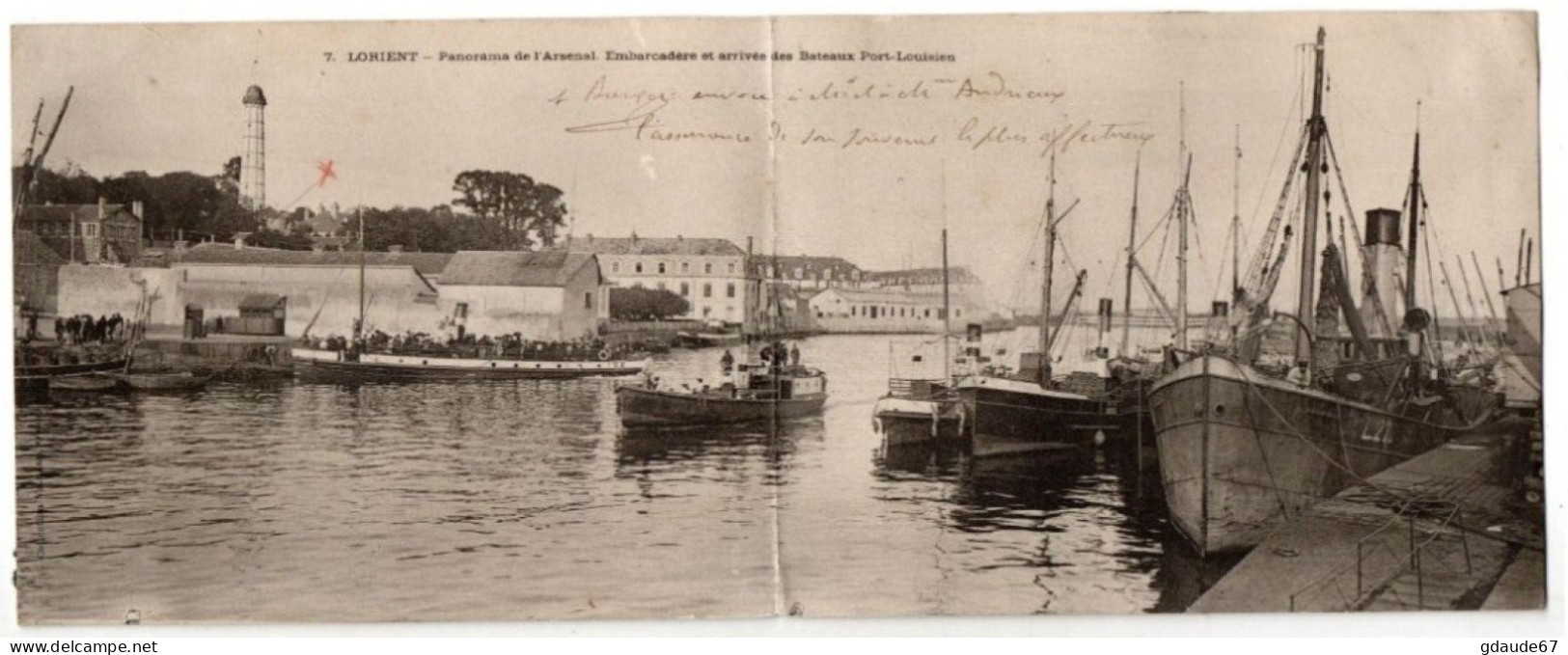 LORIENT (56) - DOUBLE CARTE - PANORAMA DE L'ARSENAL - EMBARCADERE ET ARRIVEE DES BATEAUX PORT LOUISIEN - Lorient