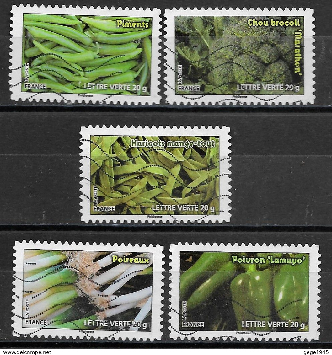 - France 2012  Oblitéré Autoadhésif  N°  741 - 743  - 745 - 746 - 747   -   Les Légumes - Used Stamps