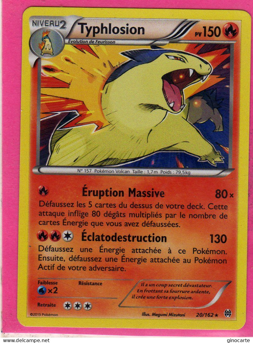 Carte Pokemon Francaise 2015 Xy Impulsion Turbo 20/162 Typhlosion 150pv Holo Bon Etat - XY