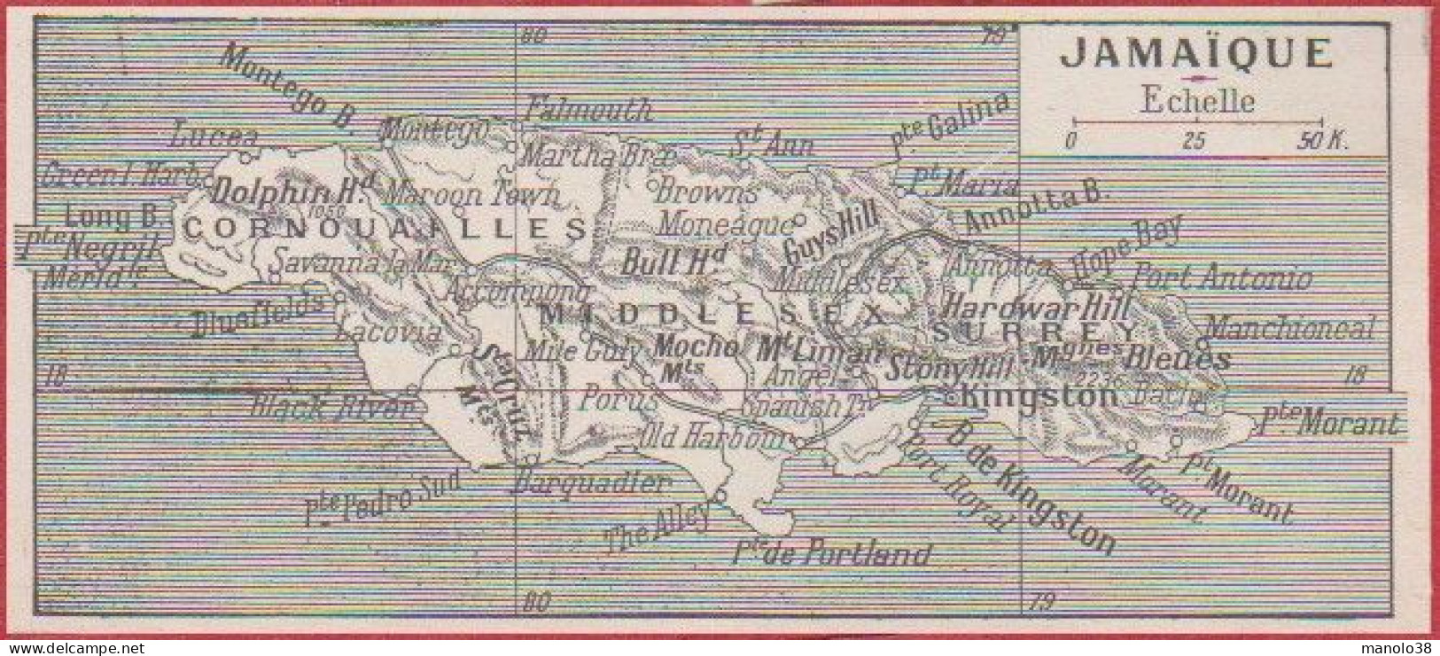 Carte De L'île De Jamaïque. Larousse 1948. - Historical Documents