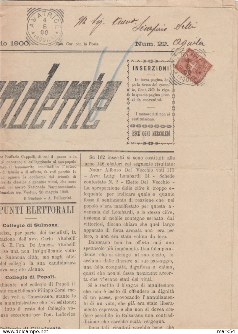 D 89 Stemma 2 Cent. Sul Giornale L'Indipendente Del 1900 Splendido - Marcophilia