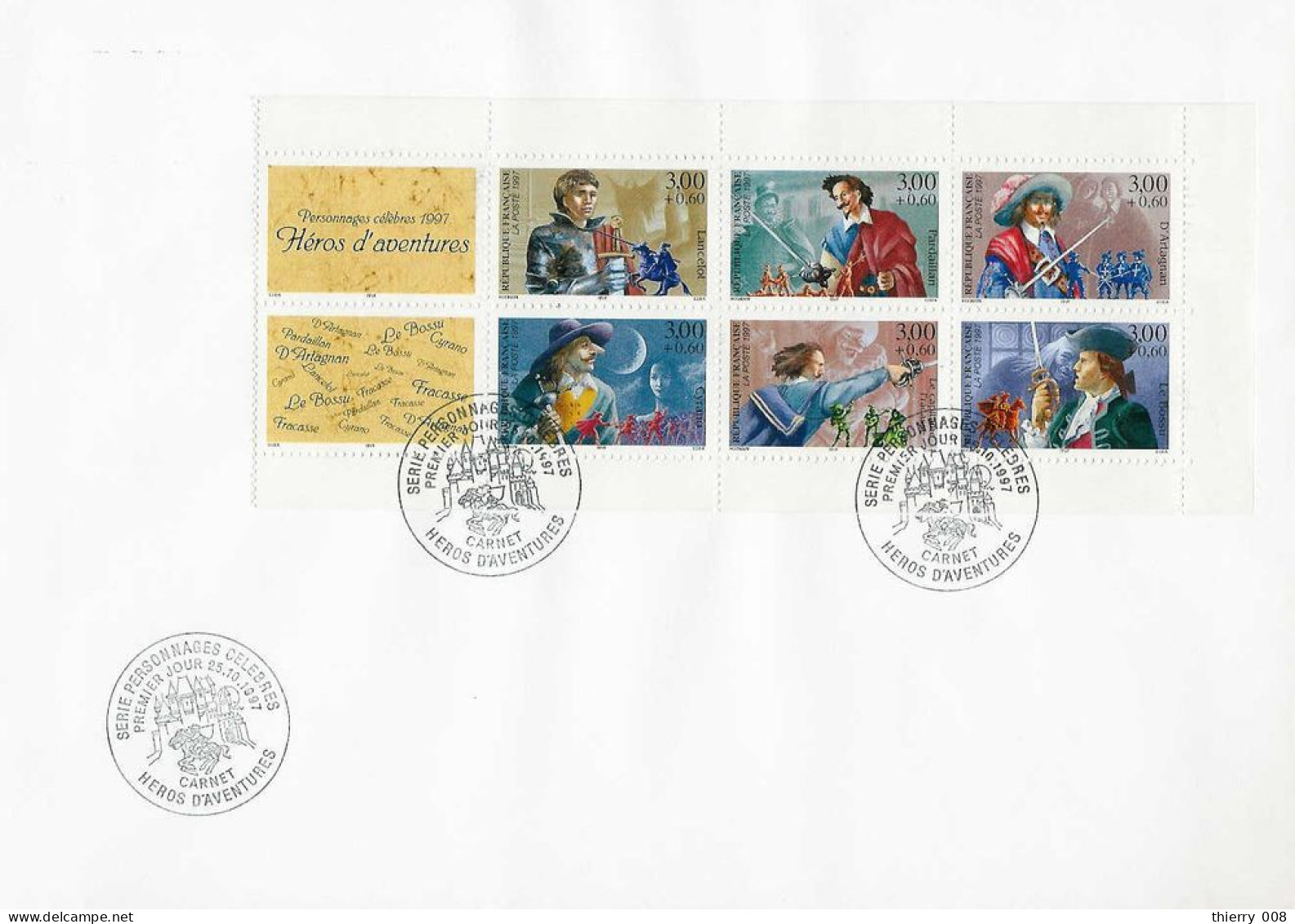 30 3115 / 3120  Premier Jour Personnages Célèbres Lancelot Pardaillan D'Artagnan Cyrano Le Capitaine Fracasse Le Bossu 2 - 1990-1999