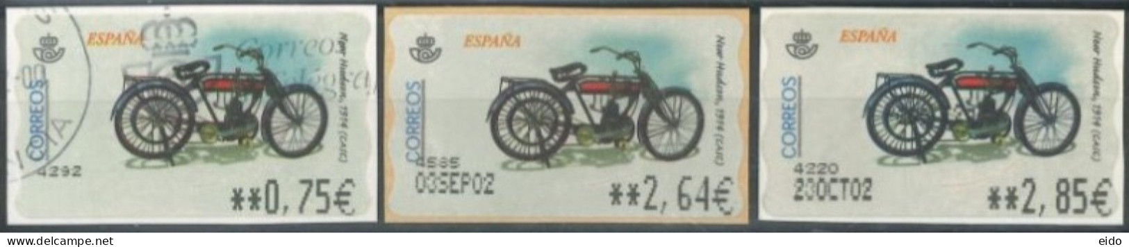 SPAIN- 2002, VANTIGE BICYCLES STAMPS LABELS SET OF 3, DIFFERENT VALUES, USED. - Gebraucht