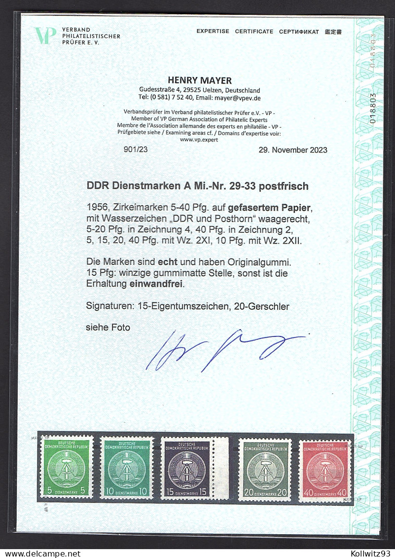 DDR. Dienstmarken A Mi.-Nr. 29-33 Postfrisch, FA. Mayer - Sonstige & Ohne Zuordnung