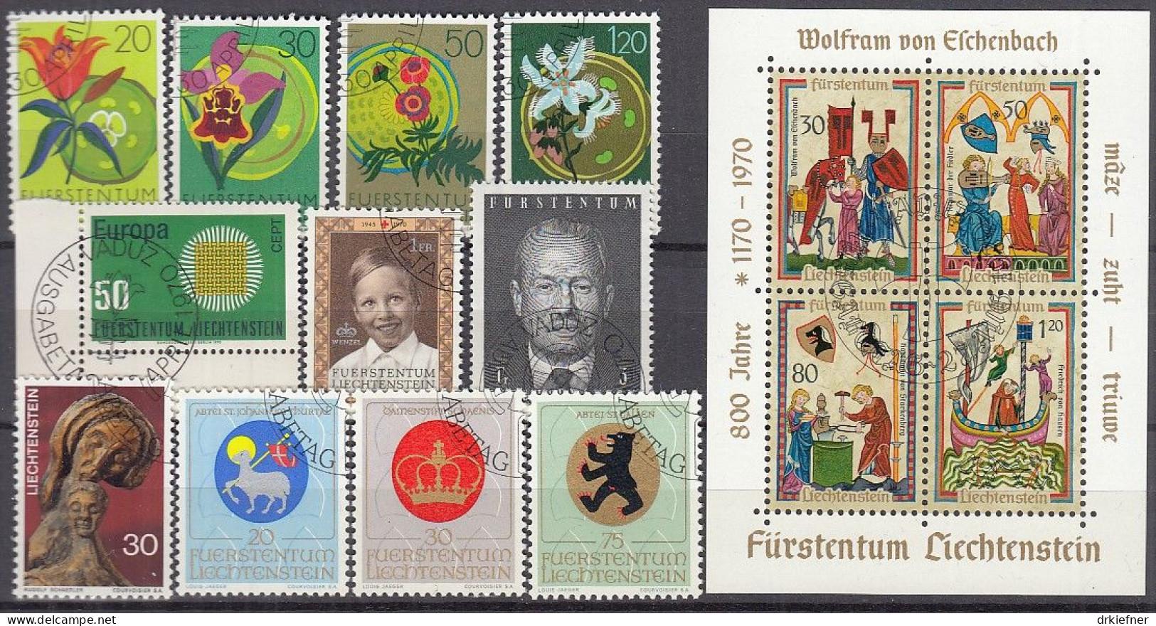 LIECHTENSTEIN  Jahrgang 1970, Gestempelt, 521-535, Block 8, Komplett - Used Stamps