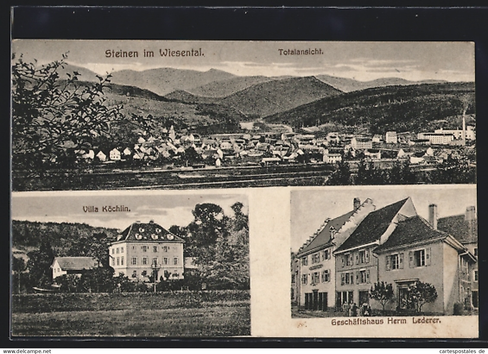 AK Steinen Im Wiesental, Villa Köchlin, Geschäftshaus Lederer, Totalansicht  - Autres & Non Classés