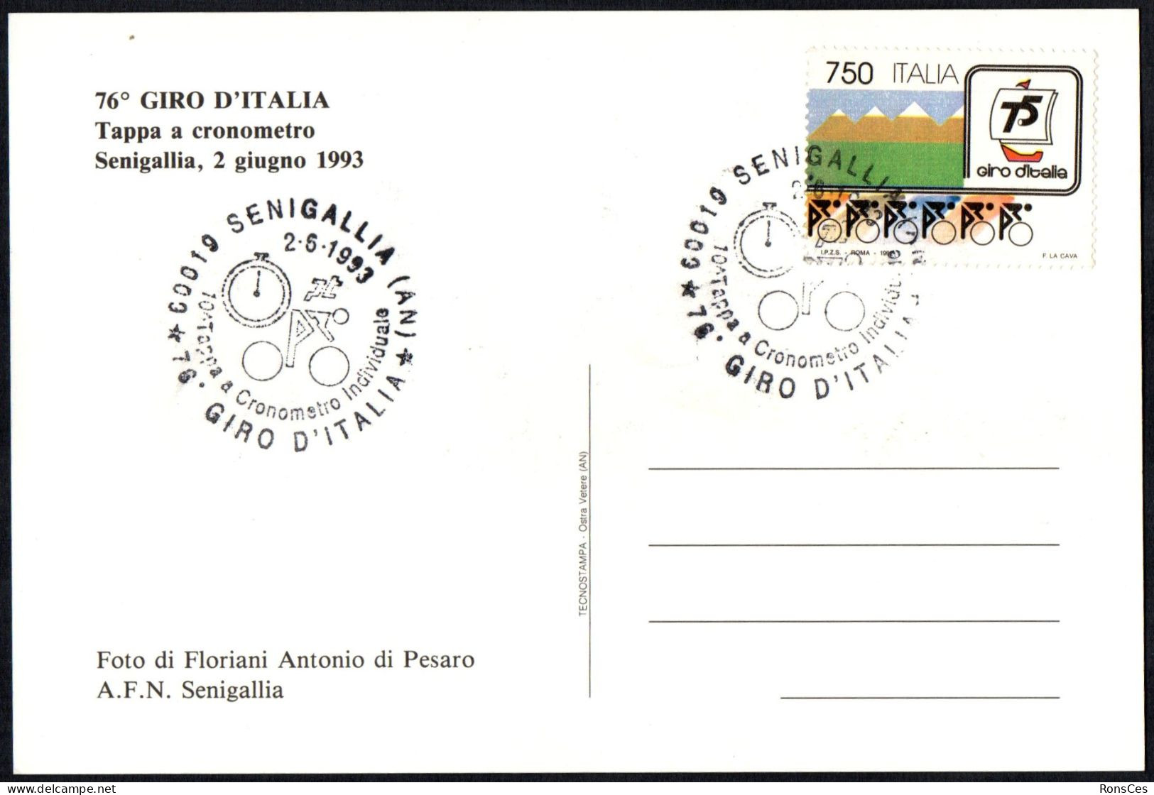 CYCLING - ITALIA SENIGALLIA (AN) 1993 - 76° GIRO D'ITALIA - 10^ TAPPA A CRONOMETRO INDIVIDUALE - CARTOLINA UFFICIALE - A - Wielrennen