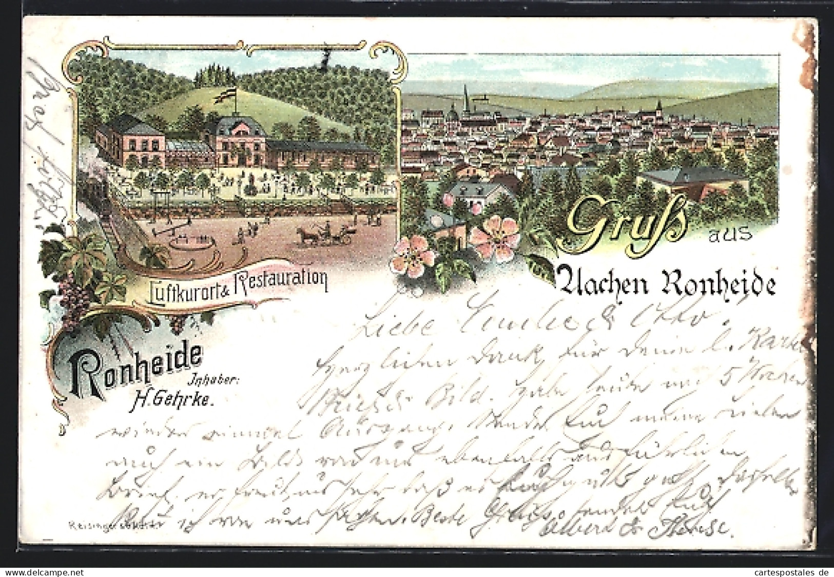 Lithographie Aachen, Ronheide, Gasthof Mit Umgebung, Teilansicht Aus Der Vogelschau  - Aachen