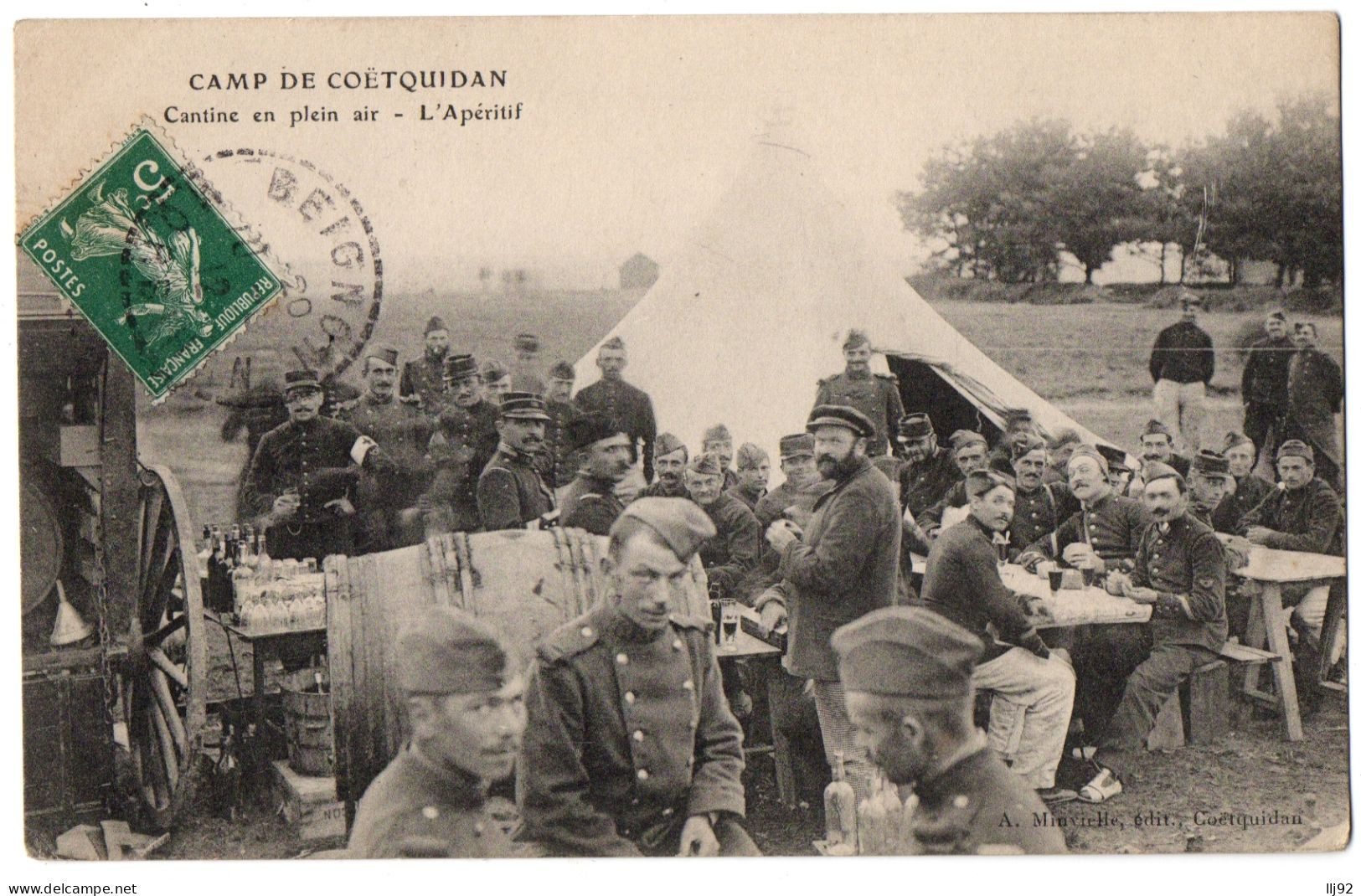 CPA 56 - GUER (Morbihan) - Camp De Coëtquidan. Cantine En Plein Air - L'Apéritif - Ed. A. Minvielle - Guer Coetquidan