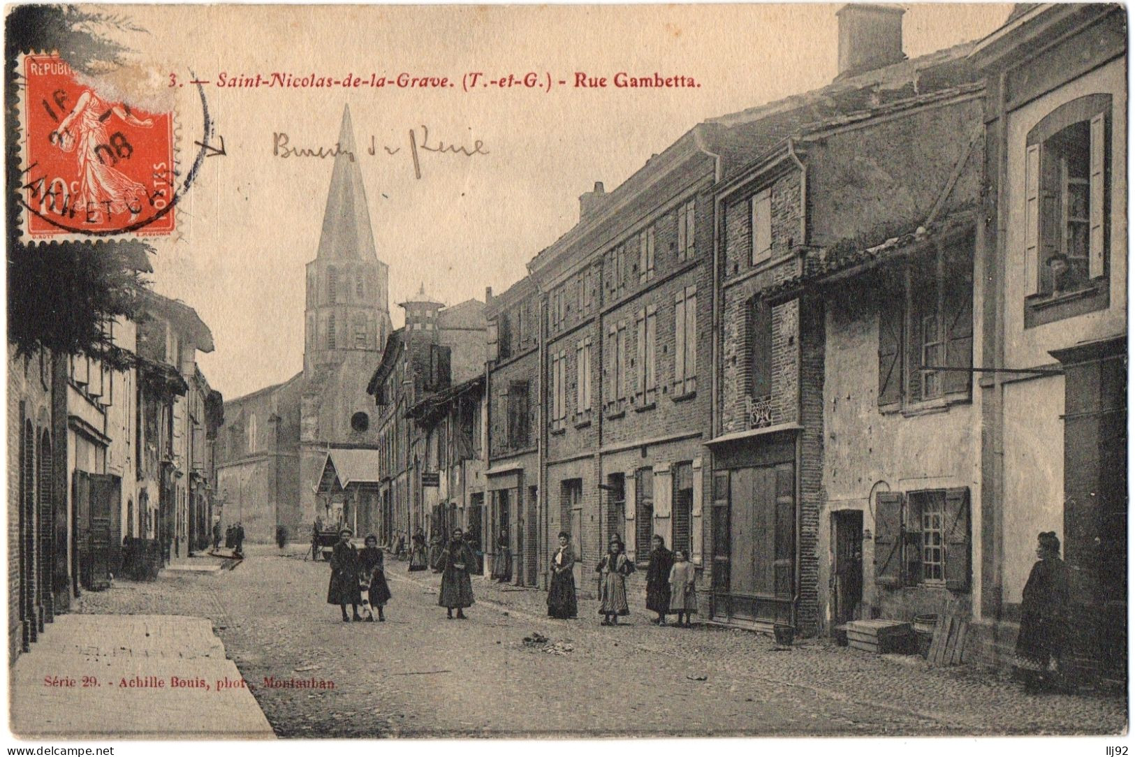 CPA 82 - SAINT NICOLAS DE LA GRAVE (Tarn Et Garonne) - 3. Rue Gambetta (animée) - Saint Nicolas De La Grave