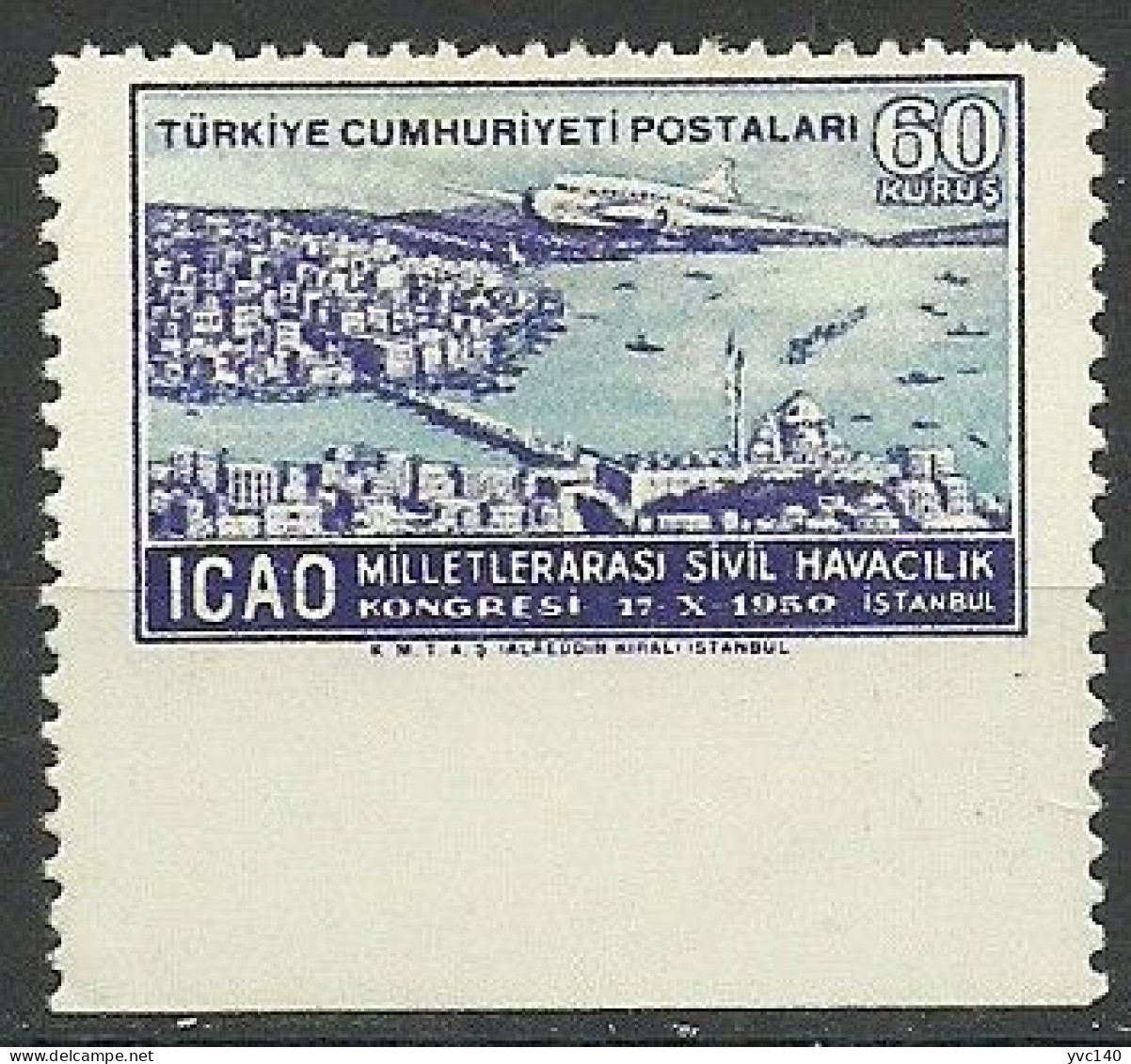 Turkey; 1950 ICAO Regional Congress 60 K. ERROR "Imperf. Edge" - Unused Stamps