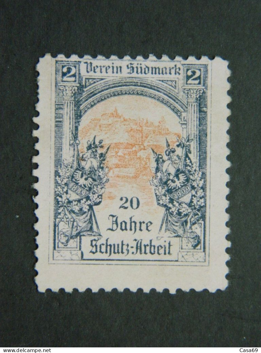 Reklamemarke 20 Jahre Schutz Arbeit Verein Südmark Graz Österreich 1909 - Erinnofilia