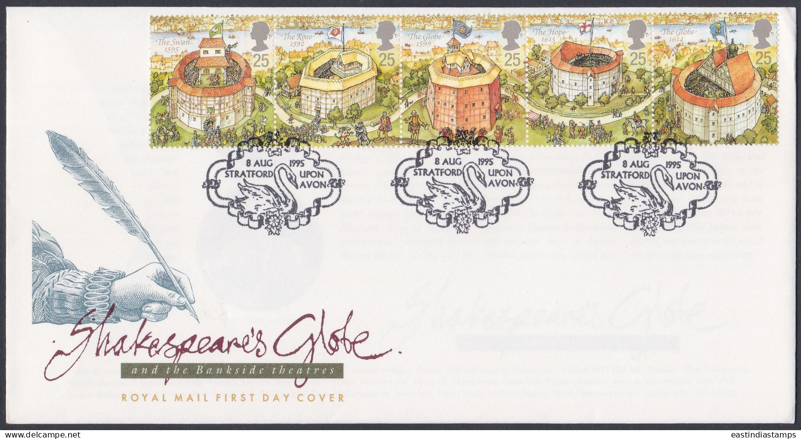 GB Great Britain 1995 FDC William Shakespeare, Bankside Theatre, Culture, Literature Pictorial Postmark, First Day Cover - Brieven En Documenten