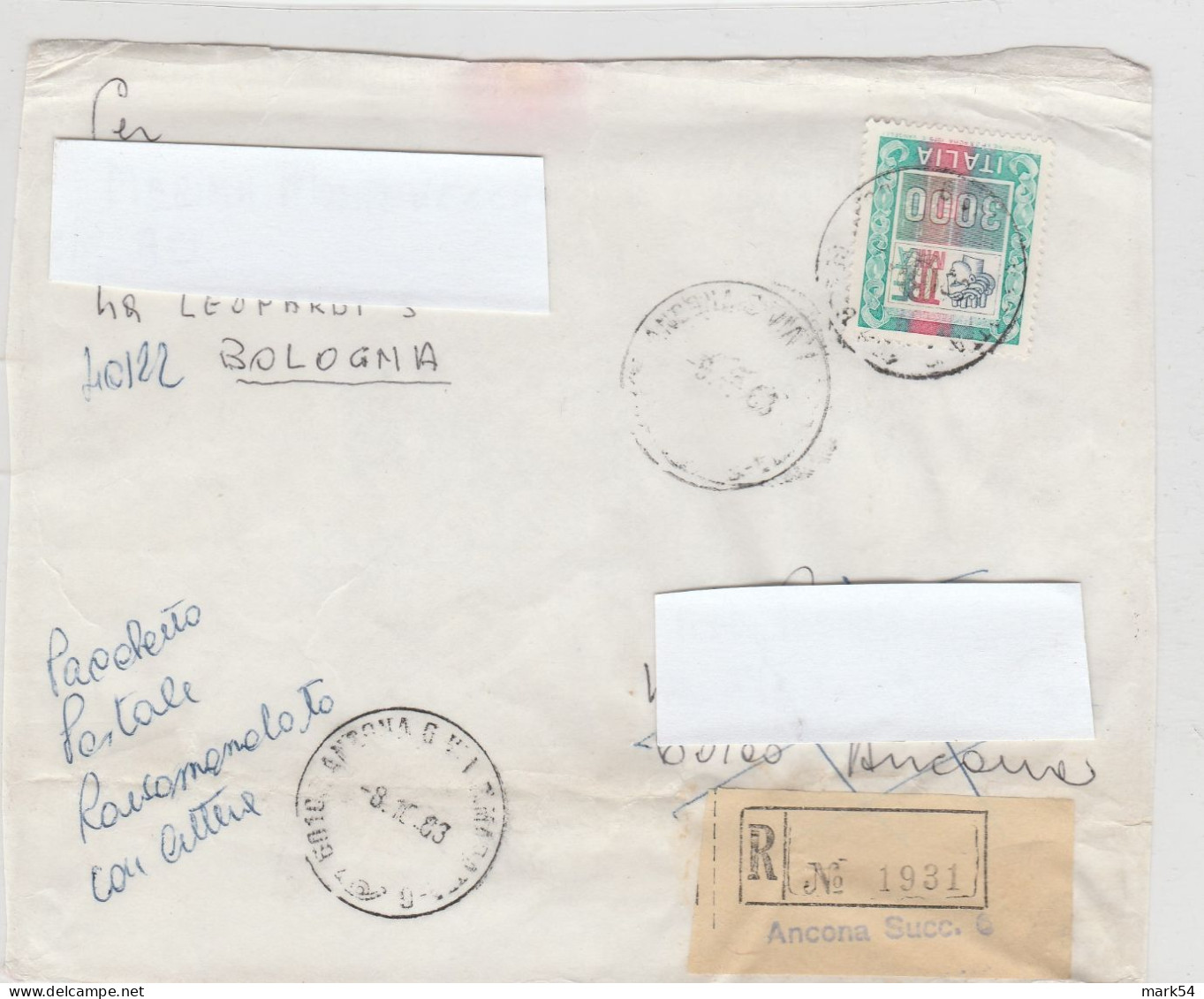 Alti Valori (94) Frammento Di Pacchetto Postale 3° Porto Da Gr.250 A Gr.500 - 1981-90: Poststempel
