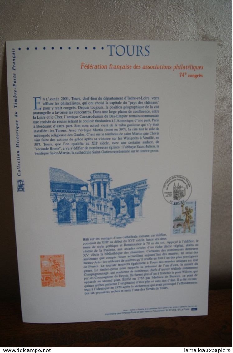 Tours 74e Congrès Philatélique : Collection Historique Du Timbre Poste Français (2001) 1e Jour - Exposiciones Filatélicas