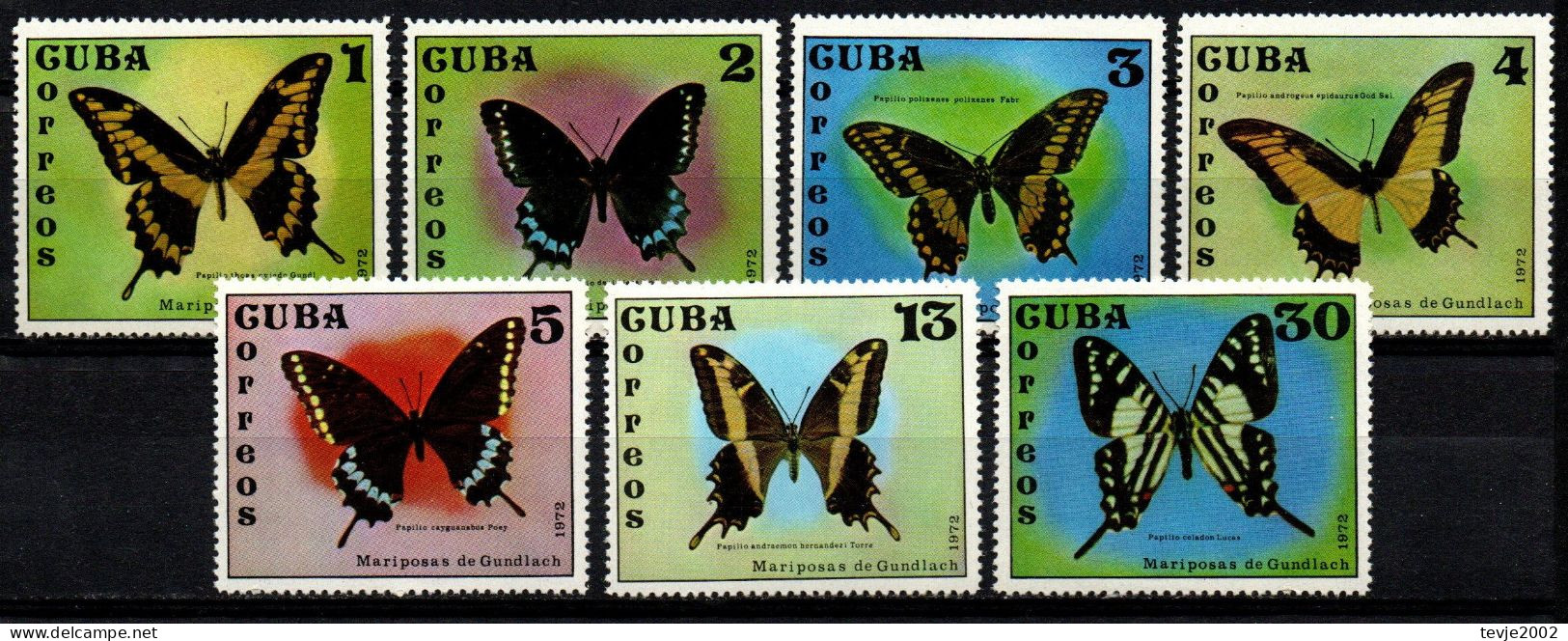 Kuba Cuba 1972 - Mi.Nr. 1802 - 1808 - Postfrisch MNH - Tiere Animals Schmetterlinge Butterflies - Papillons