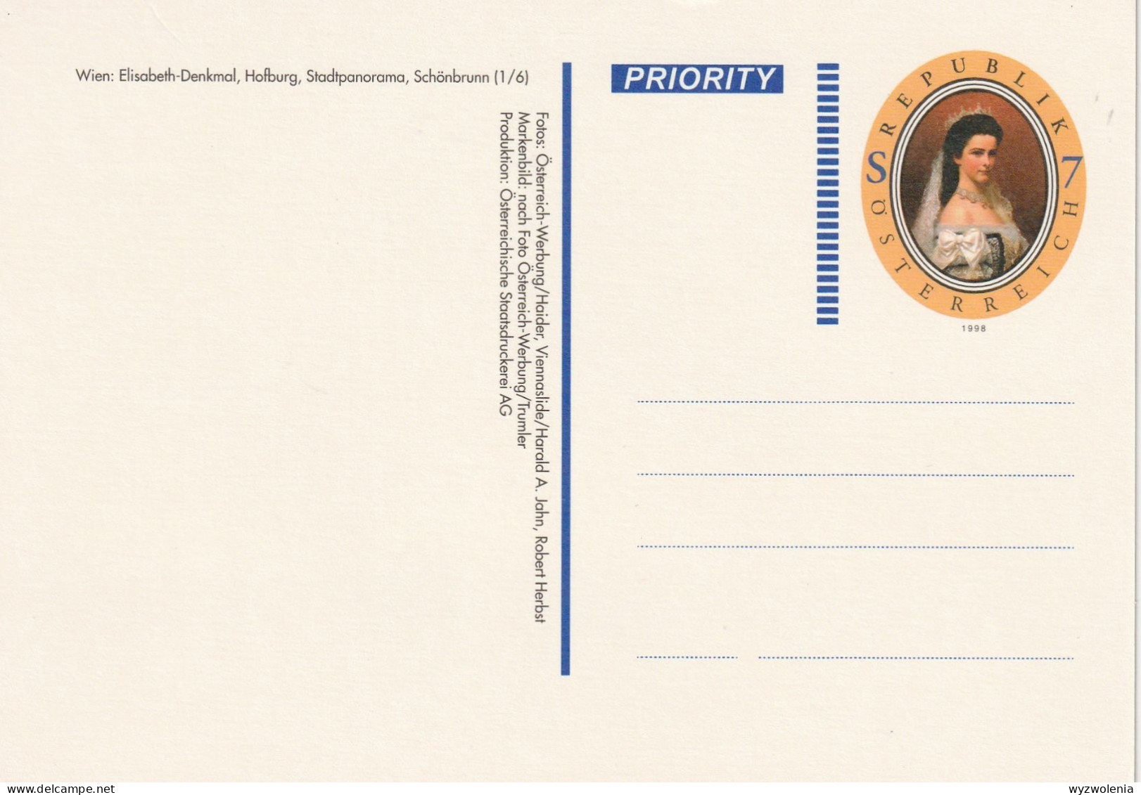 D 1751) Österreich Sonder-Ganzsachen 1998 Mi# 544 1/1-6: Kaiserin Elisabeth, Fiaker Schönbrunn - Briefkaarten