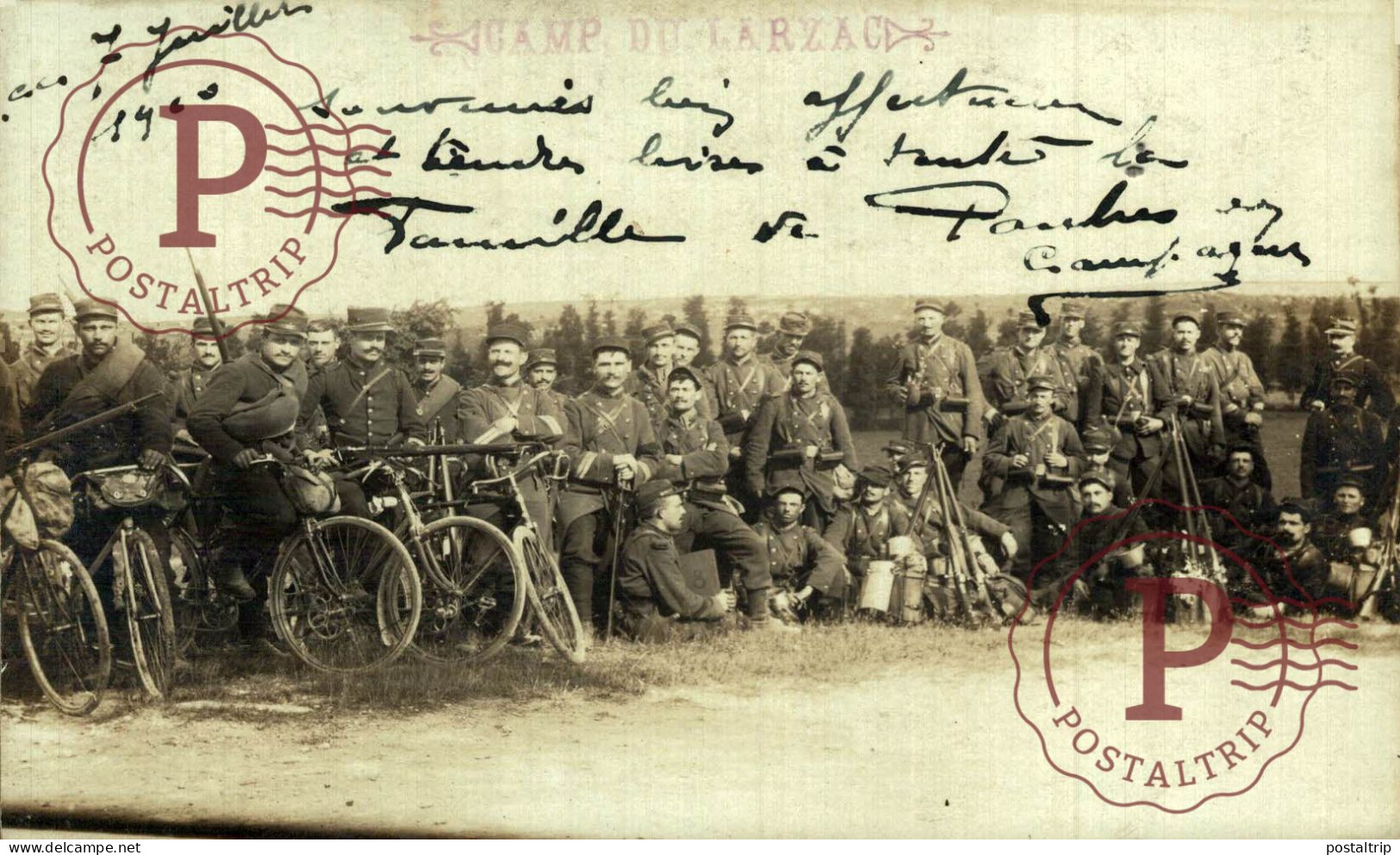 Camp Du Larzac, RPPC 1900. MILITAR. MILITAIRE. BICICLETAS. CYCLING. VELO. - Regiments