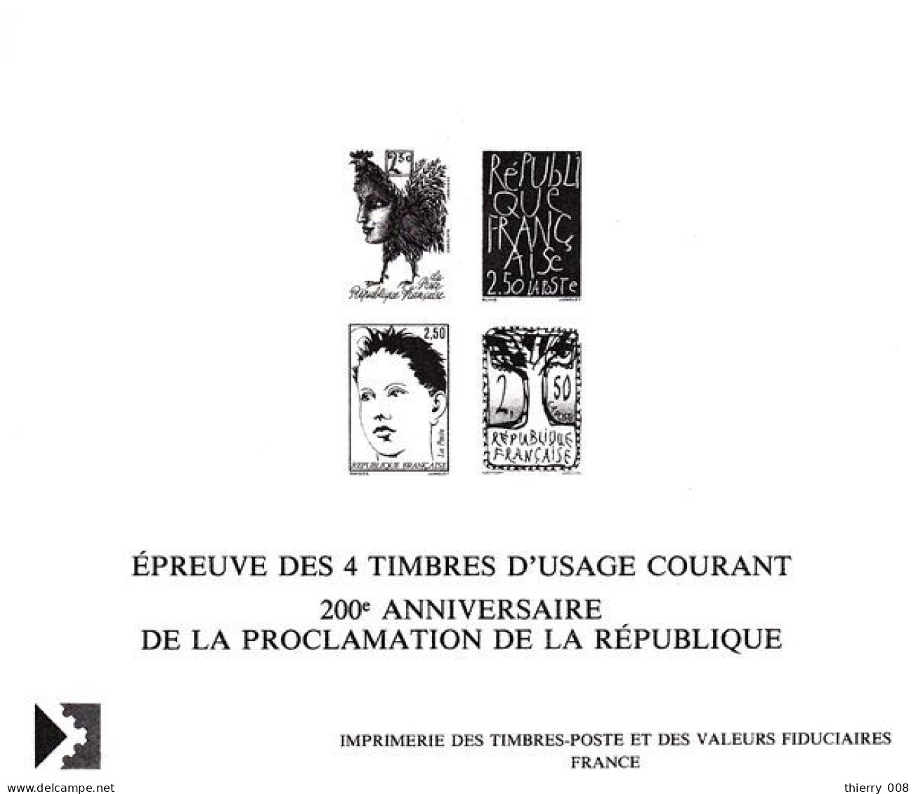 2772 2773 2774 2775  Epreuve Des 4 Timbres D'usage Courant  200 Anniversaire De La Proclamation De La République - Documents Of Postal Services