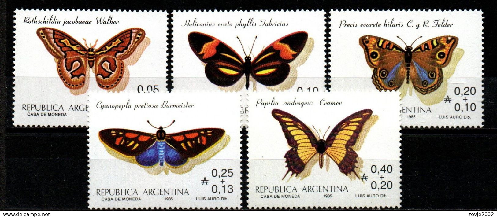 Argentinien 1985 - Mi.Nr. 1777 - 1781 - Postfrisch MNH - Tiere Animals Schmetterlinge Butterflies - Mariposas