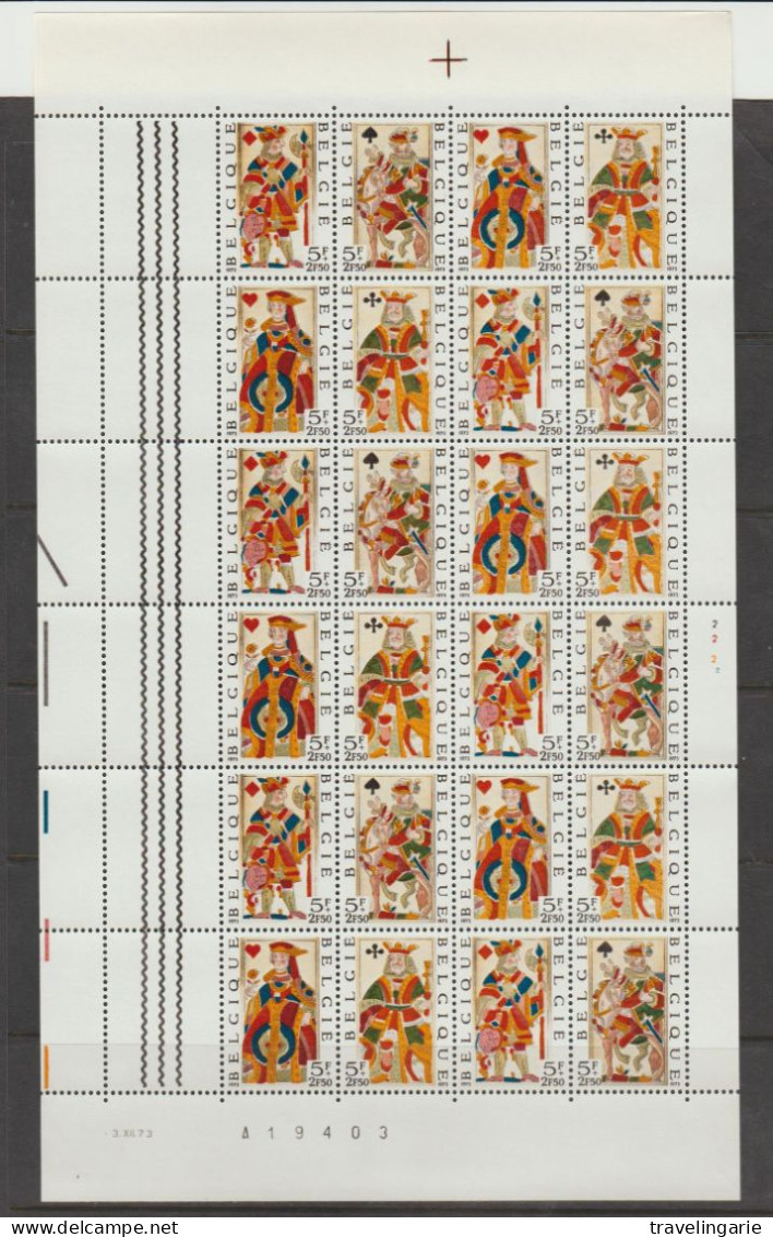 Belgium 1973 Playing Cards Full Sheet Plate 2 MNH ** - 1971-1980