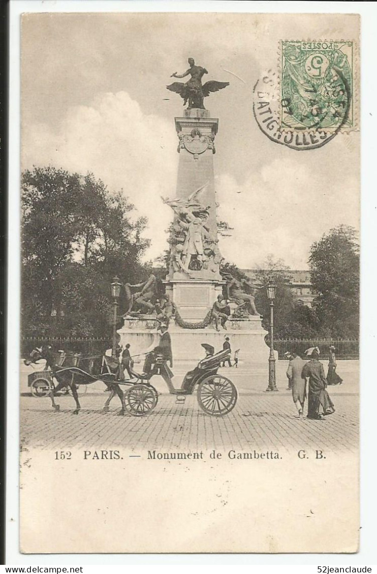 Paris Monument De Gambetta Très Rare   1907    N° 152 - Paris (20)