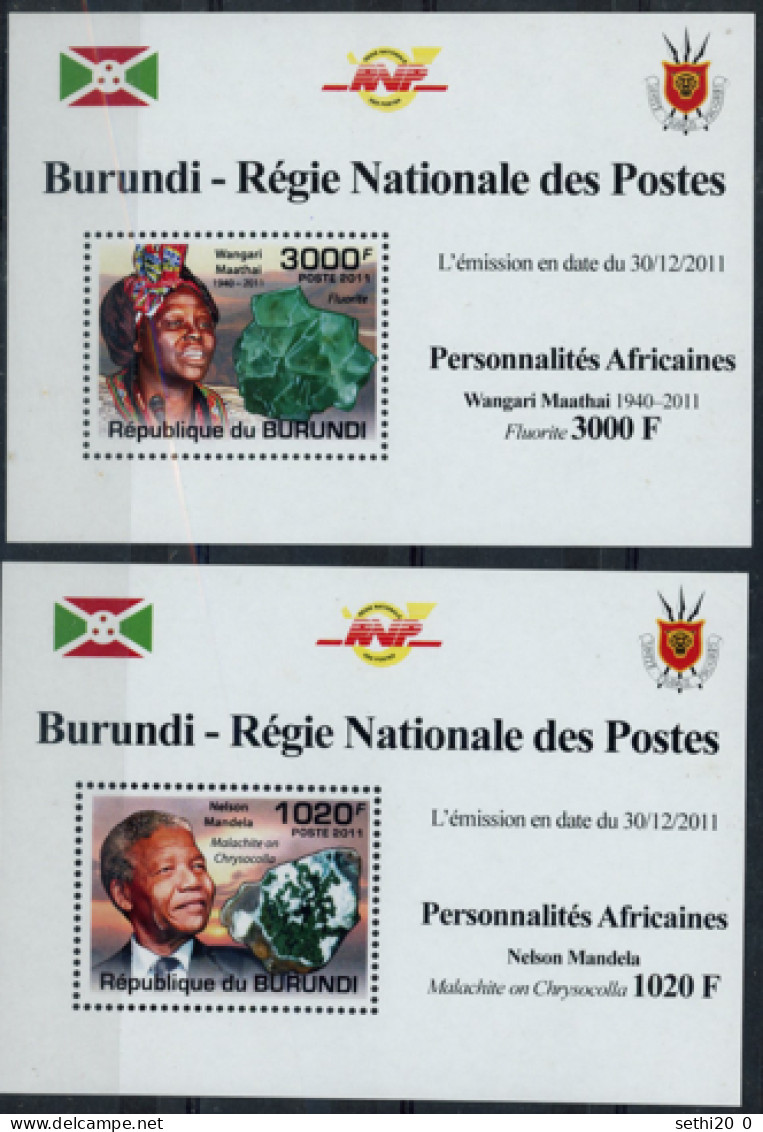 Burundi 2011 Minerals Minéraux Nelson MANDELA Wangari MAATHAI BF Luxe MNH - Mineralien