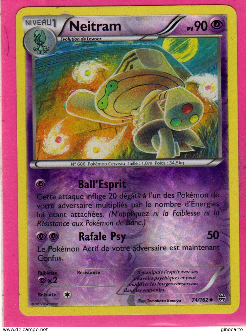 Carte Pokemon Francaise 2015 Xy Impulsion Turbo 74/162 Neitram 90pv Reverse Bon Etat - XY