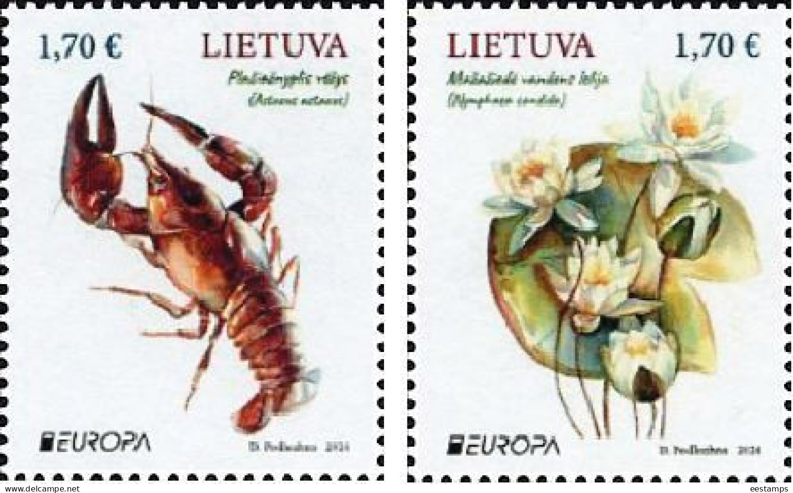 Lithuania 2024 . EUROPA  CEPT. Crayfish, Water Lily. 2v. - Lituania