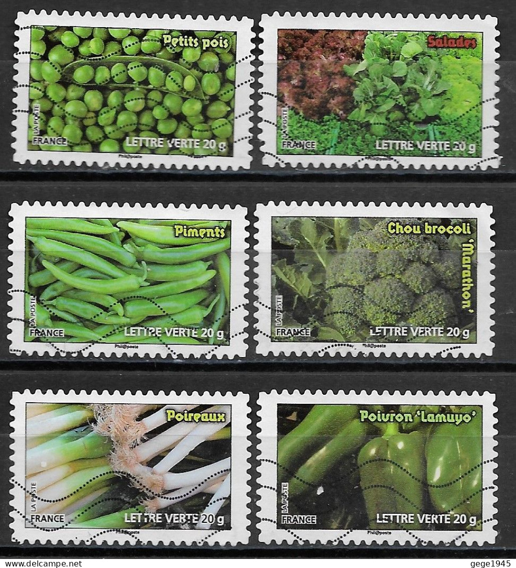 - France 2012  Oblitéré Autoadhésif  N°  739 - 740 - 741 - 743  - 746 - 747   -   Les Légumes - Used Stamps