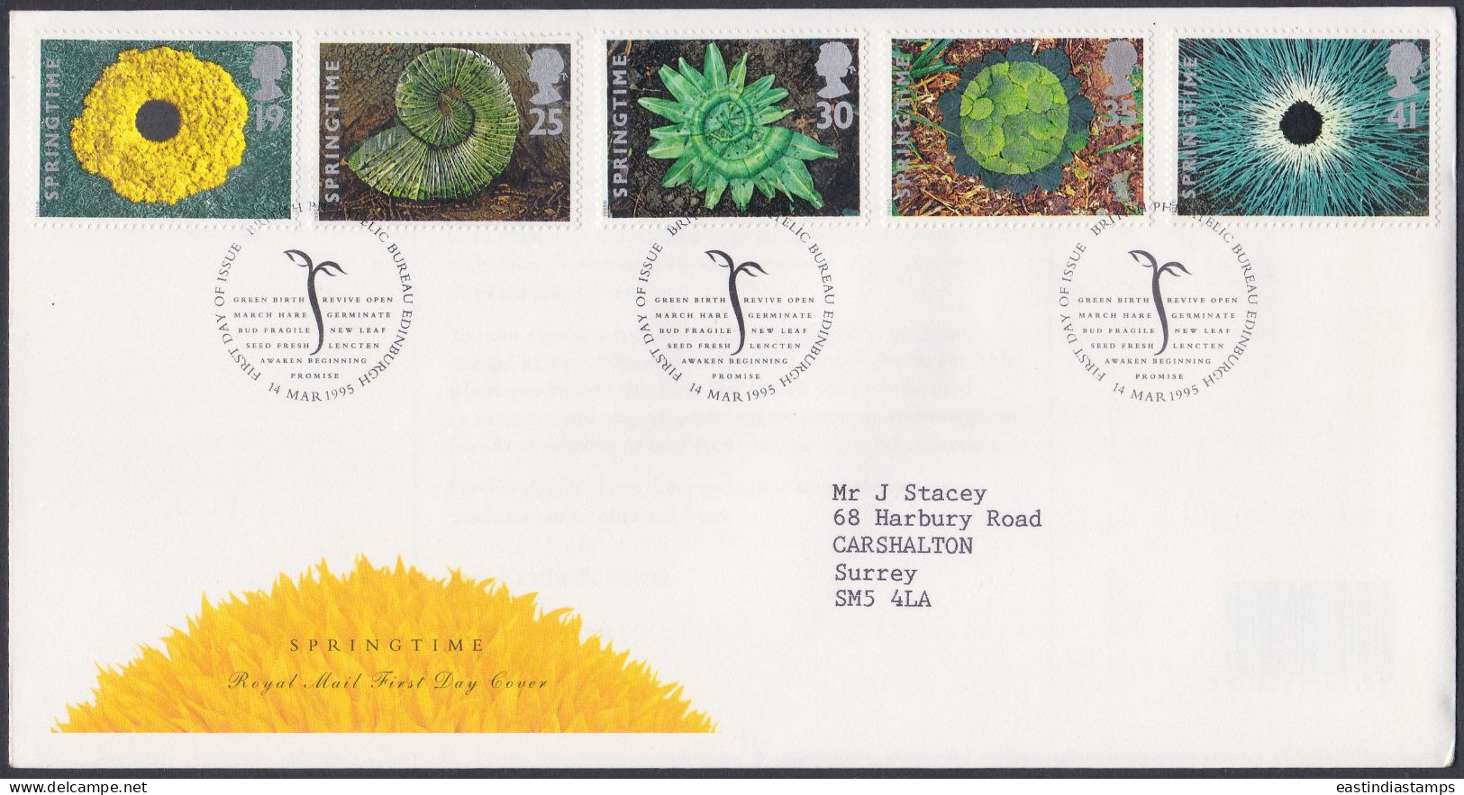 GB Great Britain 1995 FDC Springtime, Flower, Flowers, Nature, Pictorial Postmark, First Day Cover - Covers & Documents