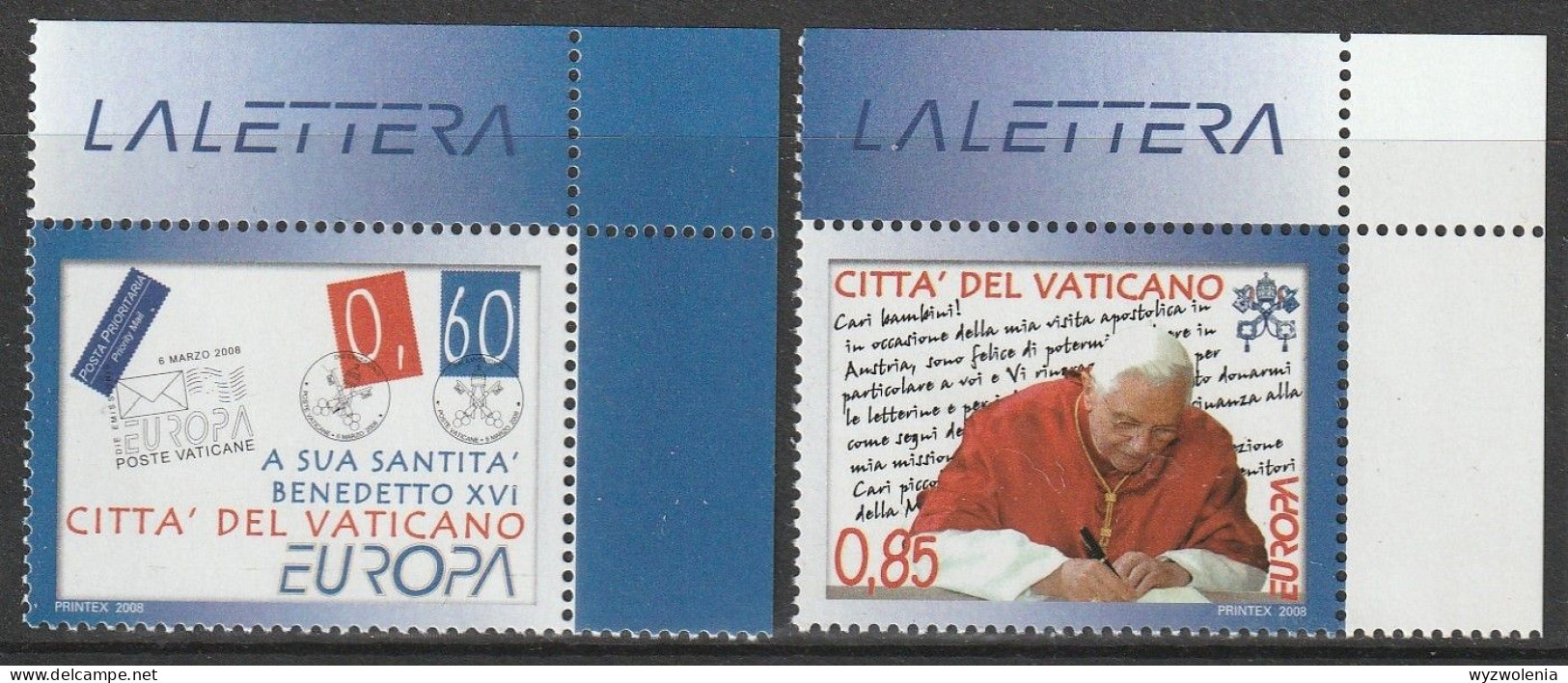 H 464) Vatikan 2008 Mi# 1601-02 **: EUROPA Brief; Papst Benedikt XVI. Schreibt - Ungebraucht