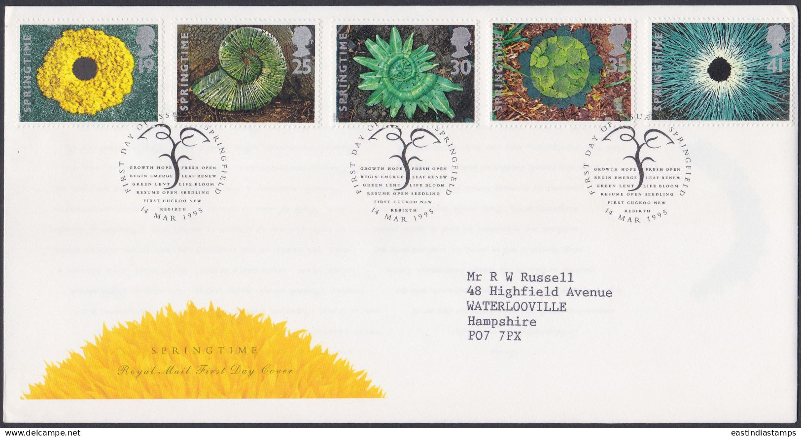GB Great Britain 1995 FDC Springtime, Flower, Flowers, Nature, Pictorial Postmark, First Day Cover - Storia Postale
