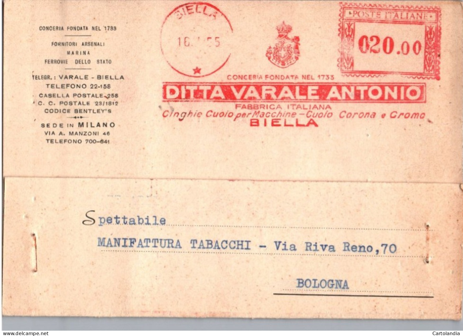 ITALIA 1955   -   Annullo Meccanico Rosso (EMA)  Ditta Varale Antonio Biella - Macchine Per Obliterare (EMA)