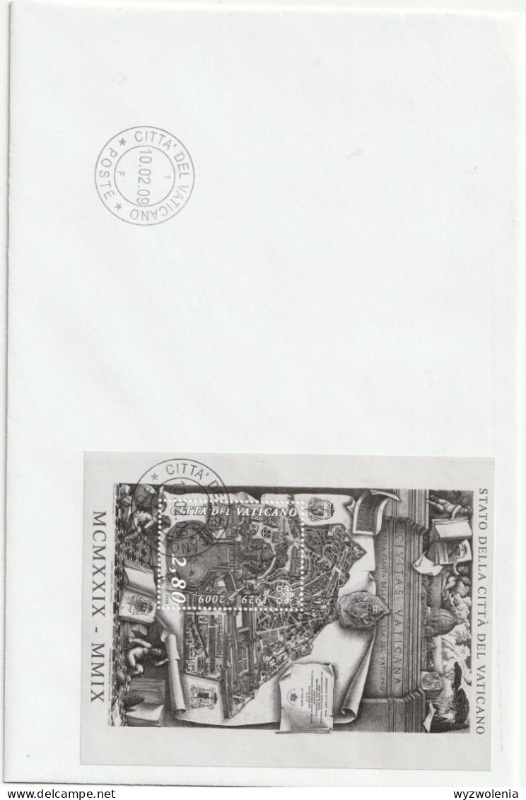 H 466) Vatikan 2009 Mi# 1636 Bl.32 FDC: 80 Jahre Vatikan-Stadt, Plan - Storia Postale