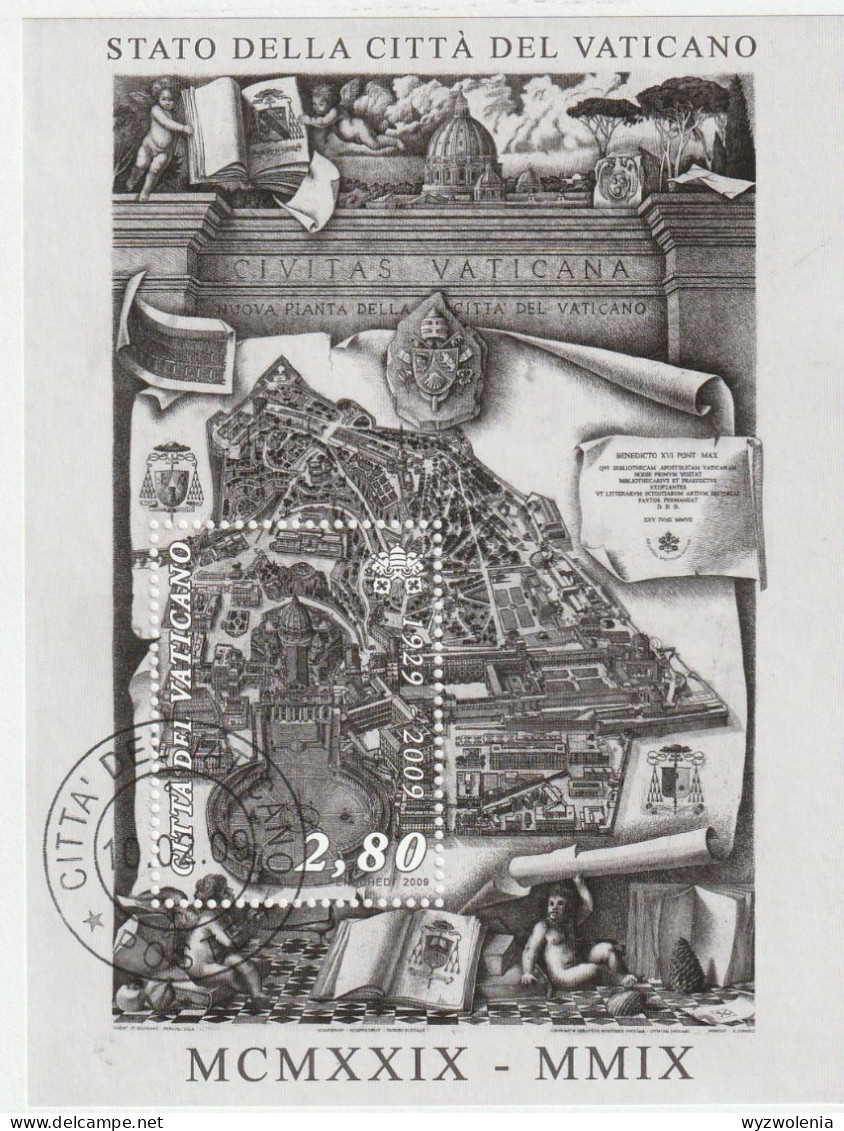 H 466) Vatikan 2009 Mi# 1636 Bl.32 FDC: 80 Jahre Vatikan-Stadt, Plan - Covers & Documents