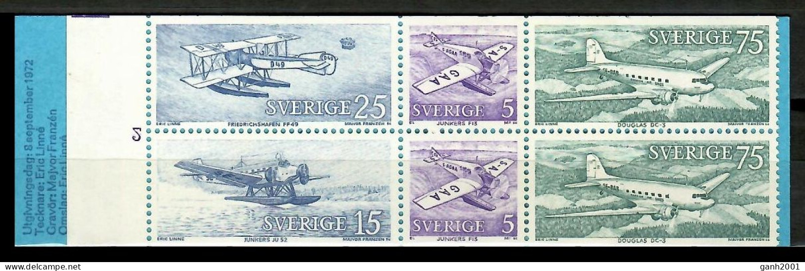 Sweden 1972 Suecia / Aviation Airplanes Booklet MNH Aviación Aviones Carnet Luftfahrt / Cu14816  18-41 - Avions