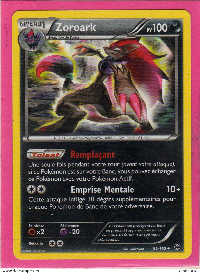 Carte Pokemon Francaise 2015 Xy Impulsion Turbo 91/162 Zoroark 100pv Bon Etat - XY