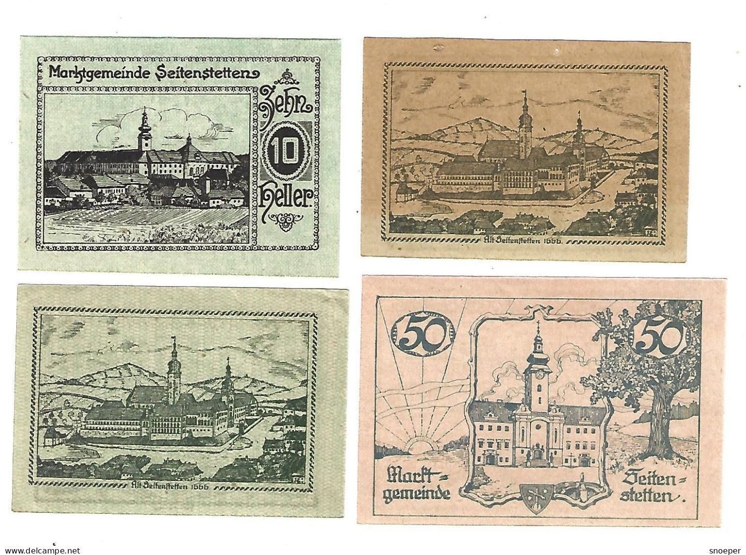 **notgeld   Austria Seitenstetten 10+2x20+50 Heller  990a+d+f+g  Cat Val 4 Euro - Austria