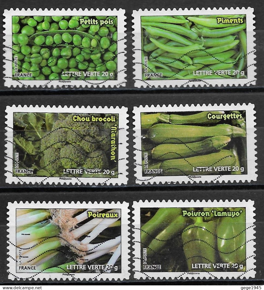 - France 2012  Oblitéré Autoadhésif  N°  739 - 741 - 743  - 744 - 746 - 747   -   Les Légumes - Used Stamps