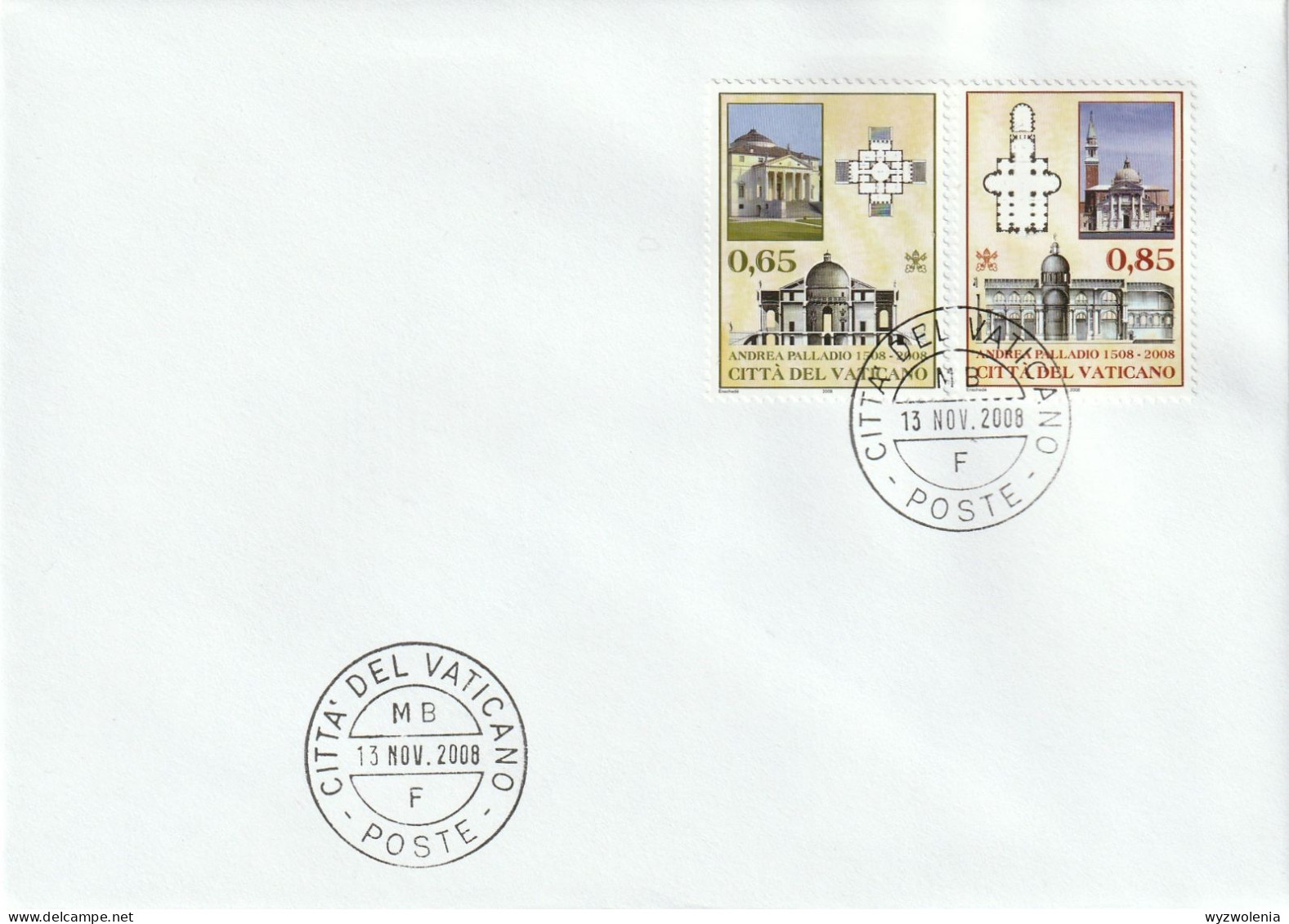 H 470) Vatikan 2008 Mi# 1623-24 FDC: Andrea Palladio, Architekt, Vicenza Venedig - Cartas & Documentos