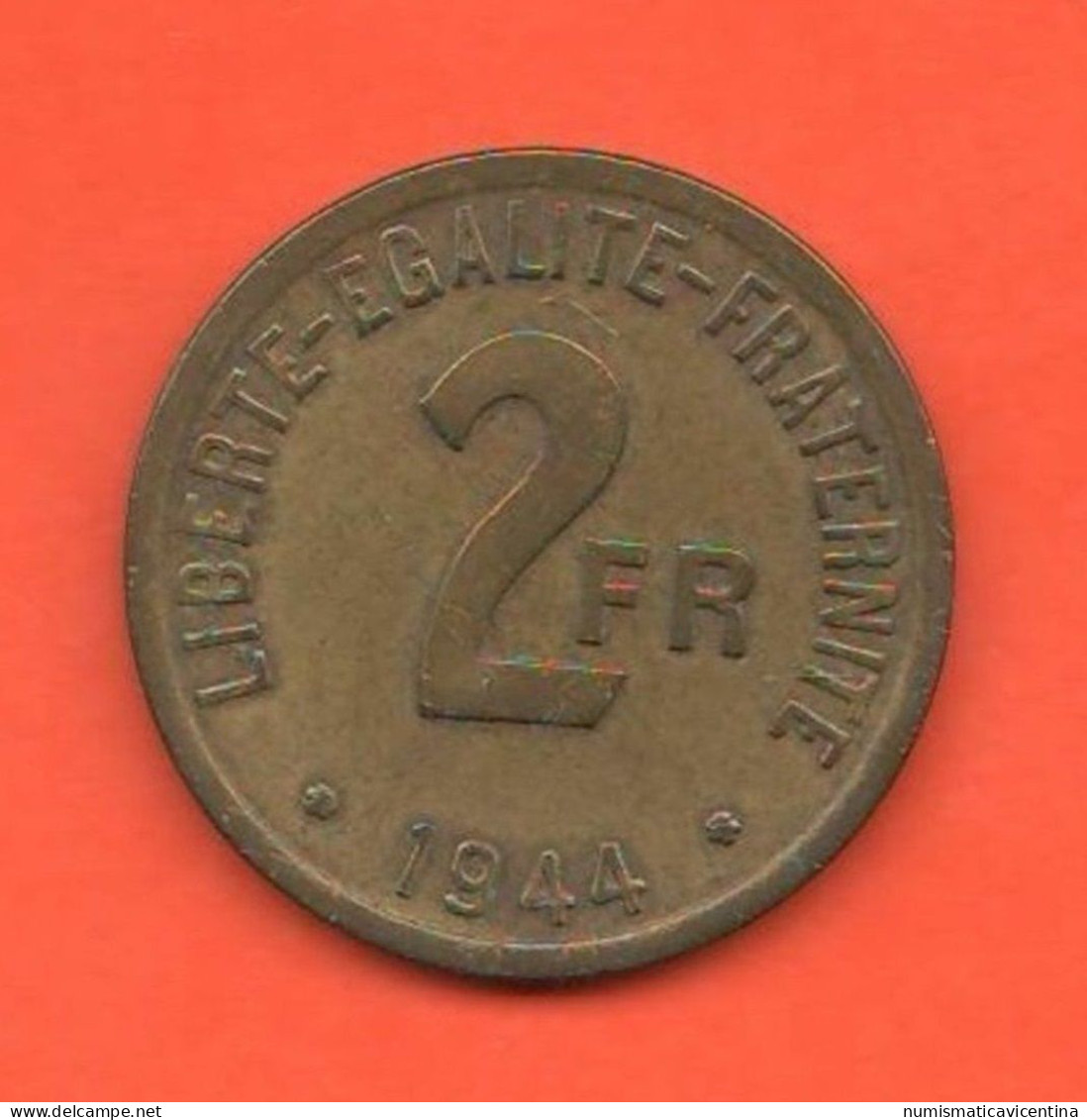 2 Francs 1944 Francia France Libre Bronze Coin War Currency - 2 Francs