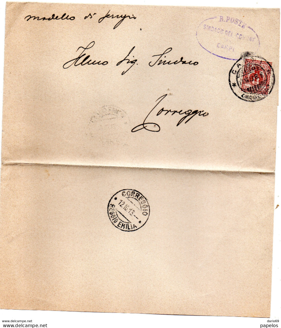 1913  LETTERA CON ANNULLO CARPI + CORREGGIO - Marcophilie