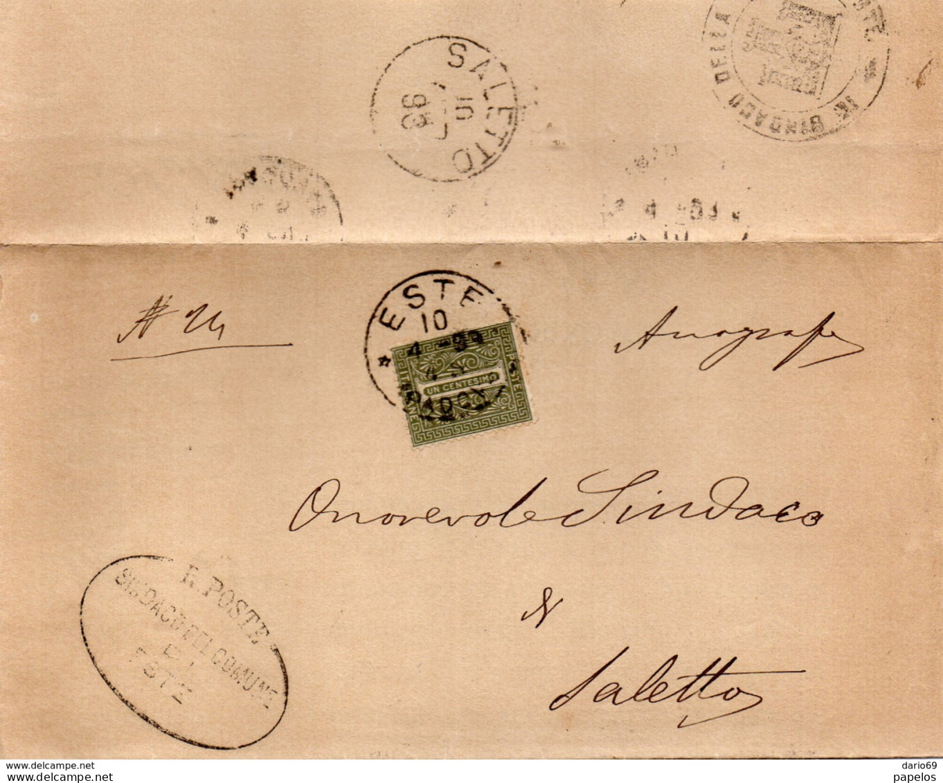 1890 LETTERA CON ANNULLO ESTE PADOVA + SALETTO - Marcofilie