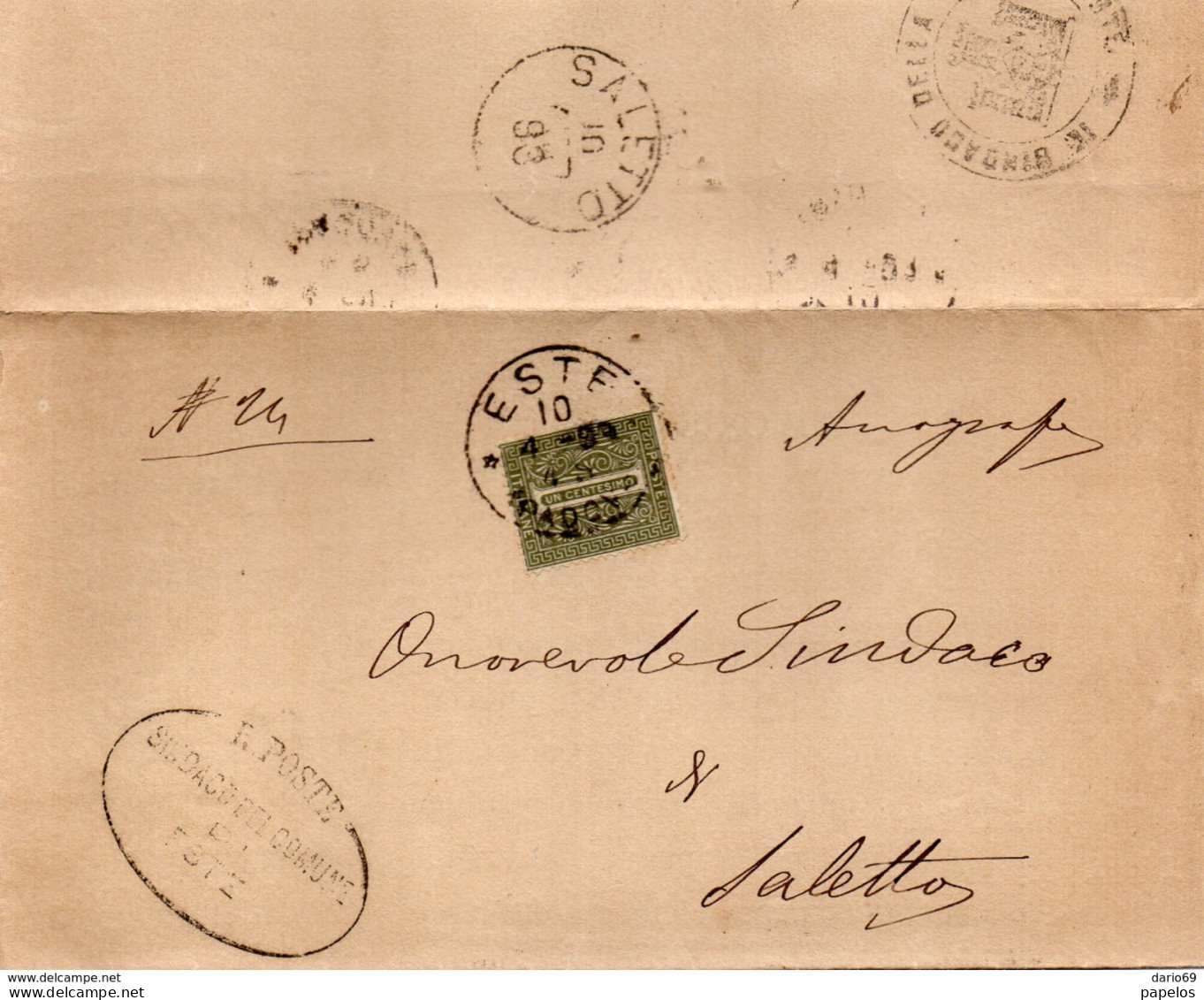 1890 LETTERA CON ANNULLO ESTE PADOVA + SALETTO - Marcophilie