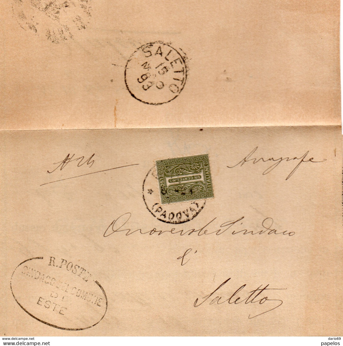 1893  LETTERA CON ANNULLO ESTE PADOVA + SALETTO - Marcophilie