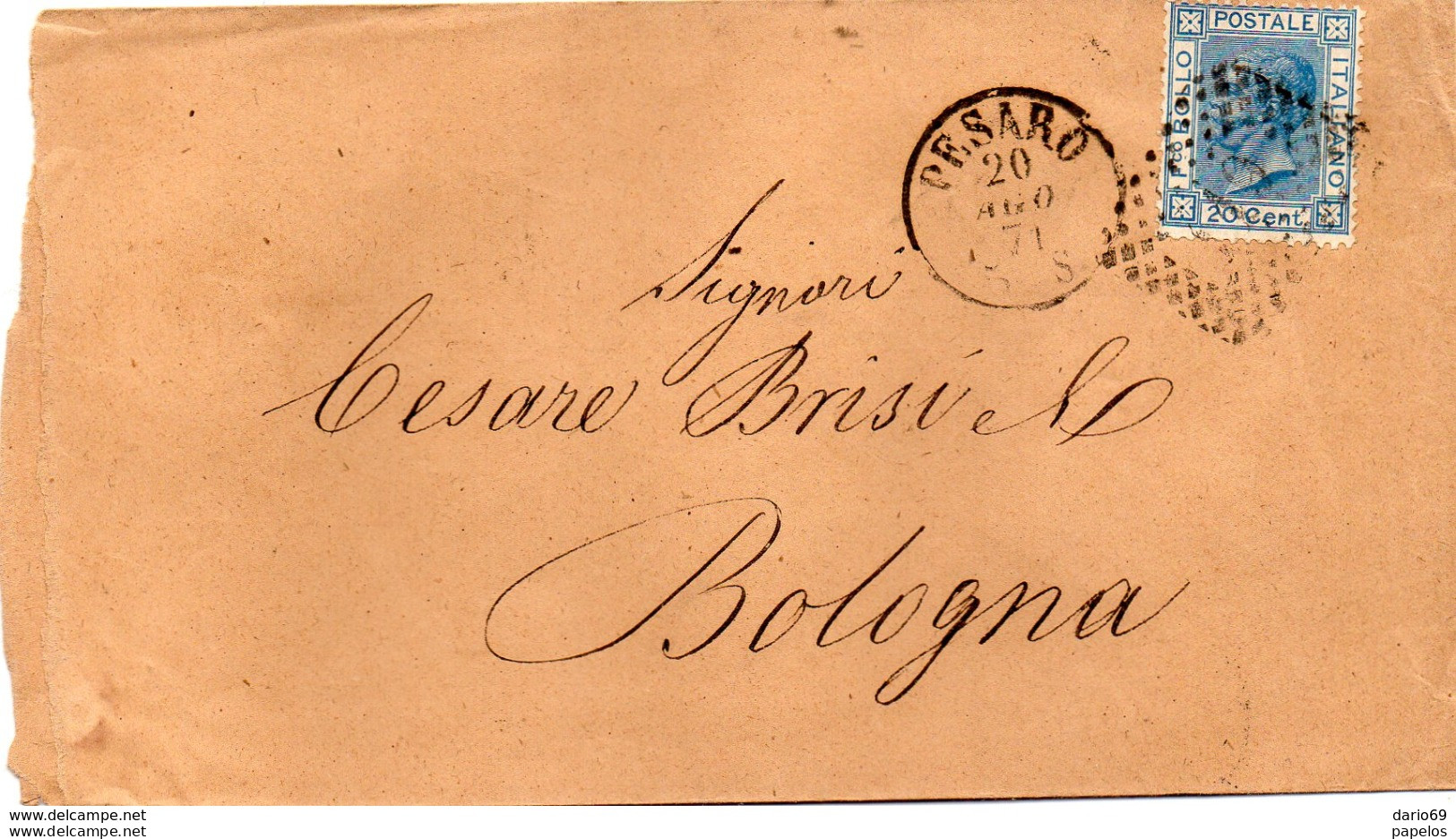 1871  LETTERA CON ANNULLO  NUMERALE PESARO + BOLOGNA - Marcofilie