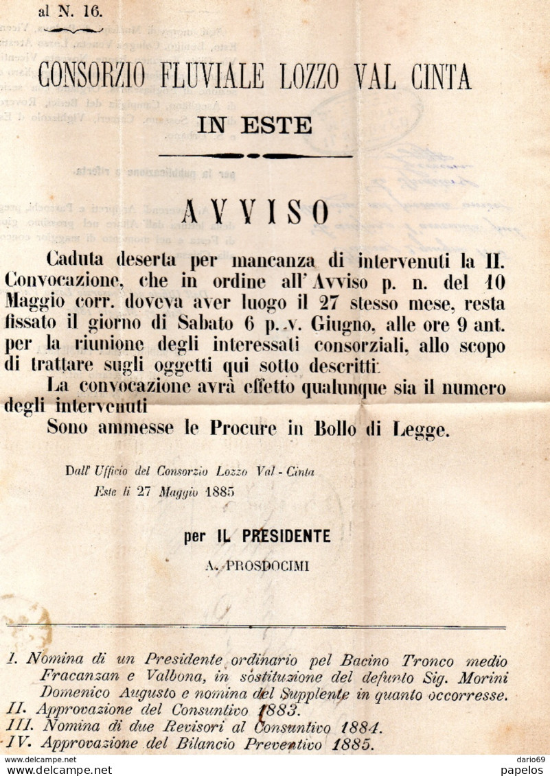 1885  LETTERA CON ANNULLO ESTE PADOVA - CONSORZIO FLUVIALE - Marcofilie